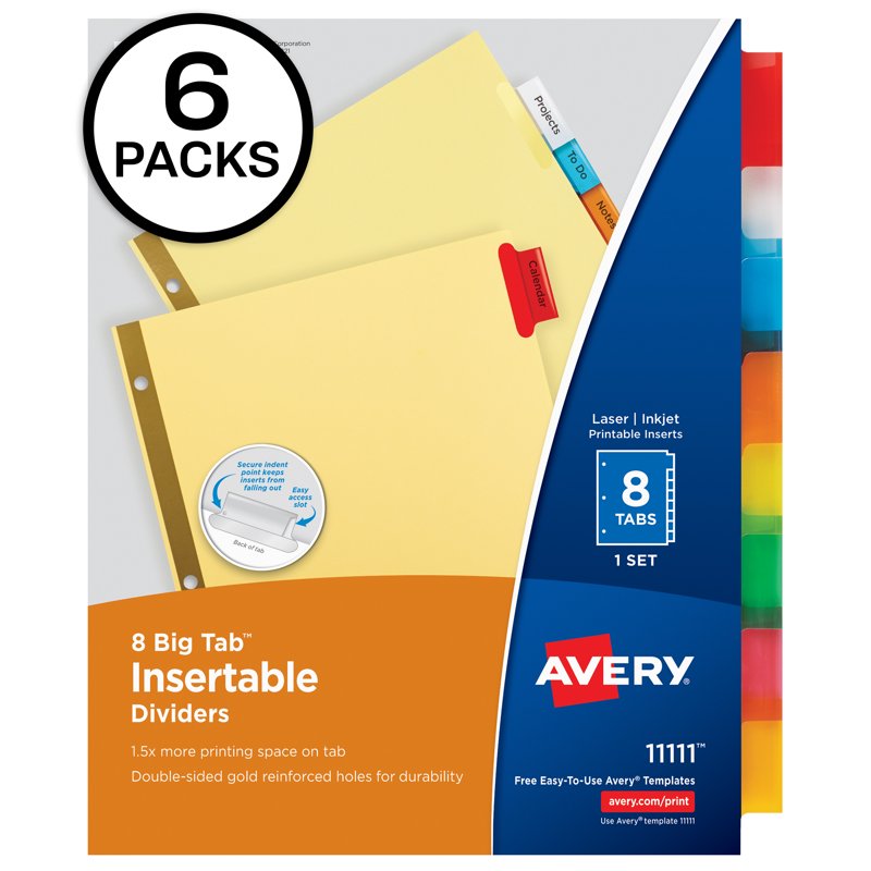Multicolor 8-Tab Paper Dividers with Big Insertable Tabs - Office Organization