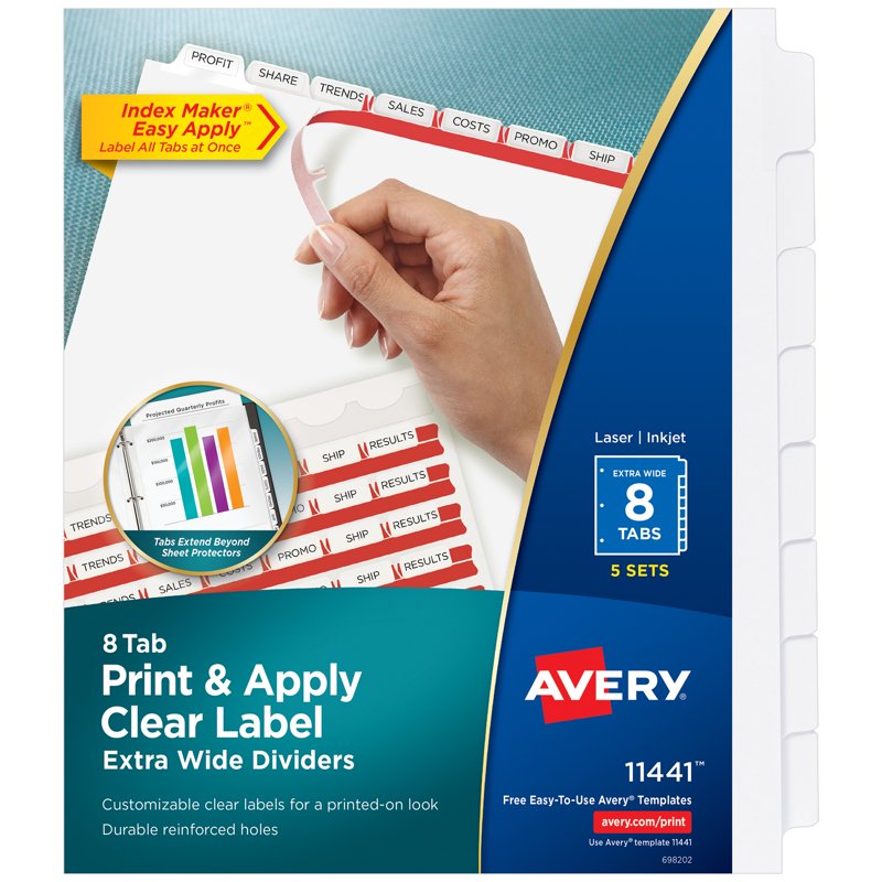 8-Tab Extra-Wide Binder Dividers with Labeling Strips - 5 Sets