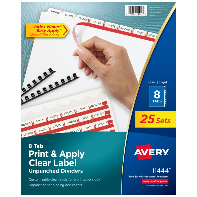 8-Tab Print & Apply Unpunched Binder Dividers - Pack of 25