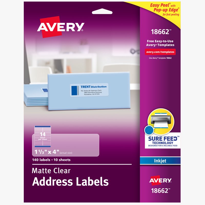 Clear Address Labels 1-1/3 x 4 Inches, Matte Finish, 140 Labels for Inkjet Printers