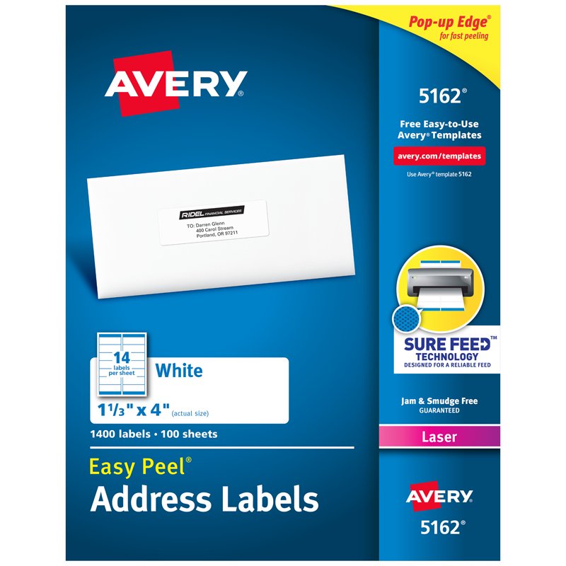 Bulk Address Labels 1-1/3" x 4" White 1400 Count for Mail & Organization
