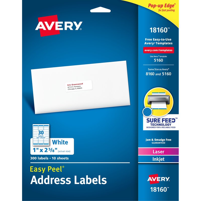 Self-Adhesive Address Labels for Laser & Inkjet Printing 1" x 2-5/8" Matte White - Pack of 300+