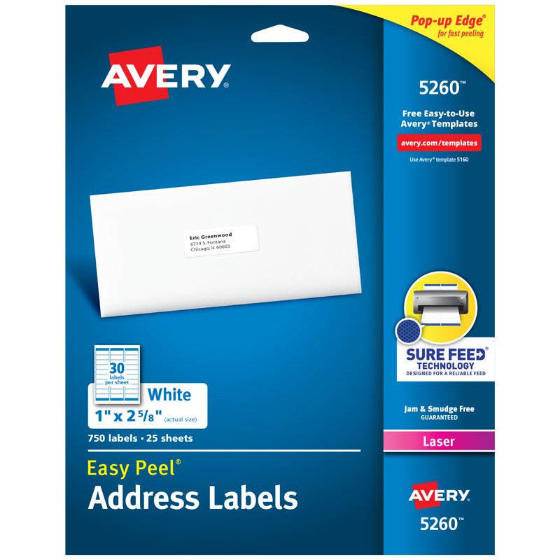 Printable Address Labels 1" x 2-5/8" White 750 Count - Laser Compatible, Easy Peel