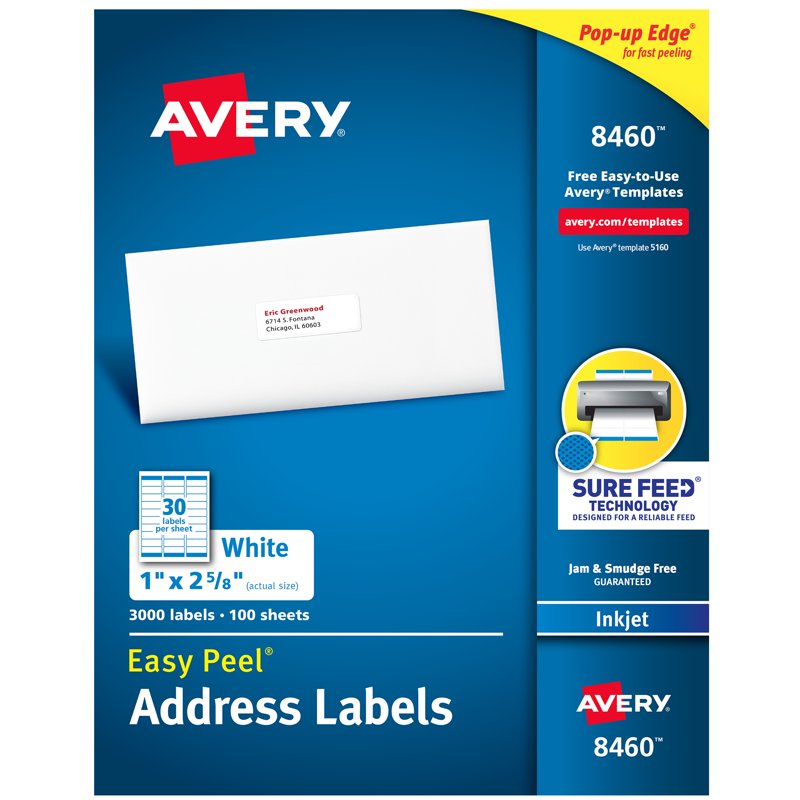 White Address Labels 1" x 2-5/8" - 3,000 Permanent Inkjet Labels