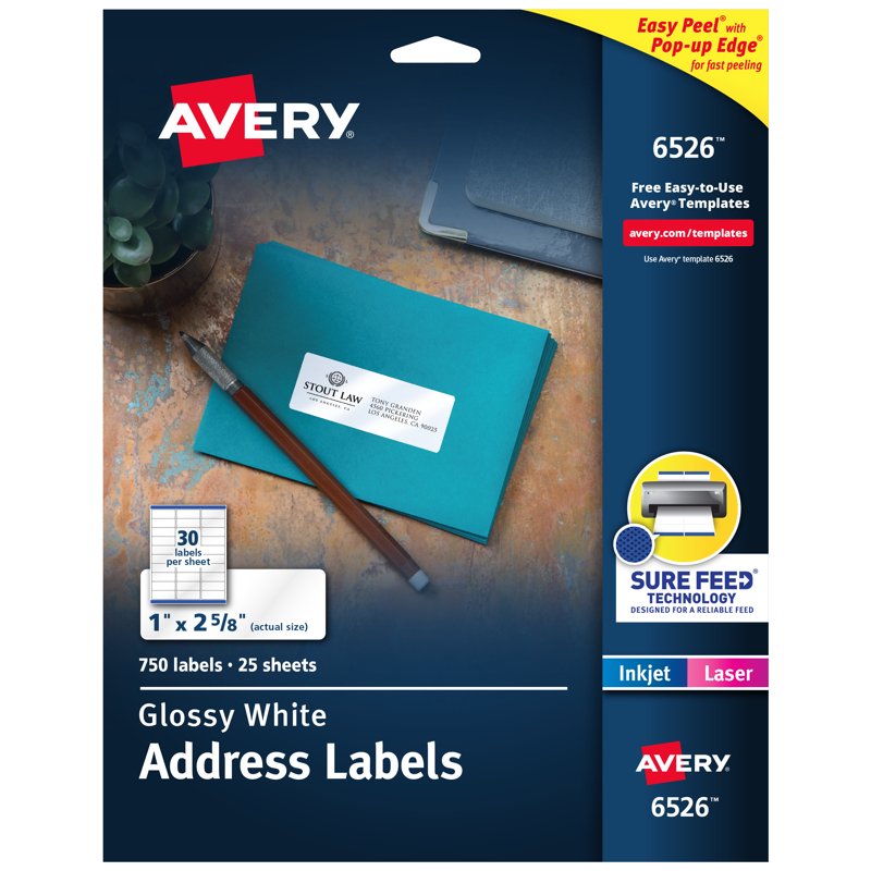 Glossy White Address Labels 1x2-5/8 Inch, 750 Pack for Laser Inkjet Printing