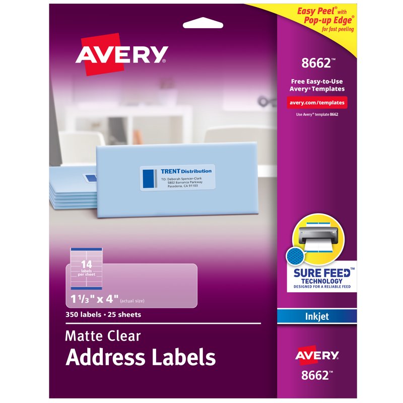 Clear Address Labels 1-1/3 x 4 inches, 350 Sheets, Permanent Adhesive