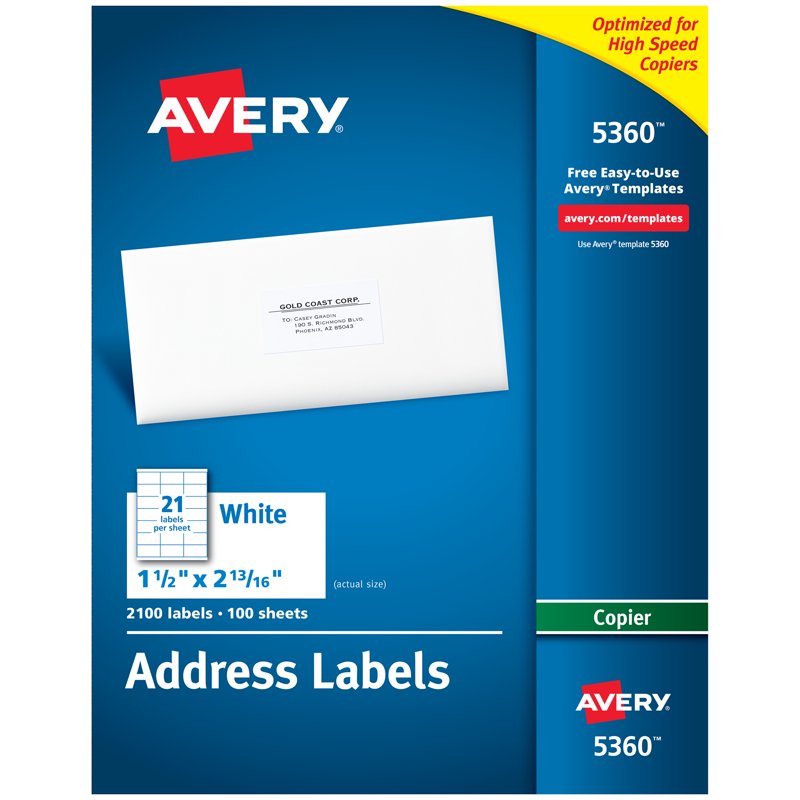 Avery Address Labels for Copiers 1 x 2-13/16 Inch White Matte Paper 2,100 Labels