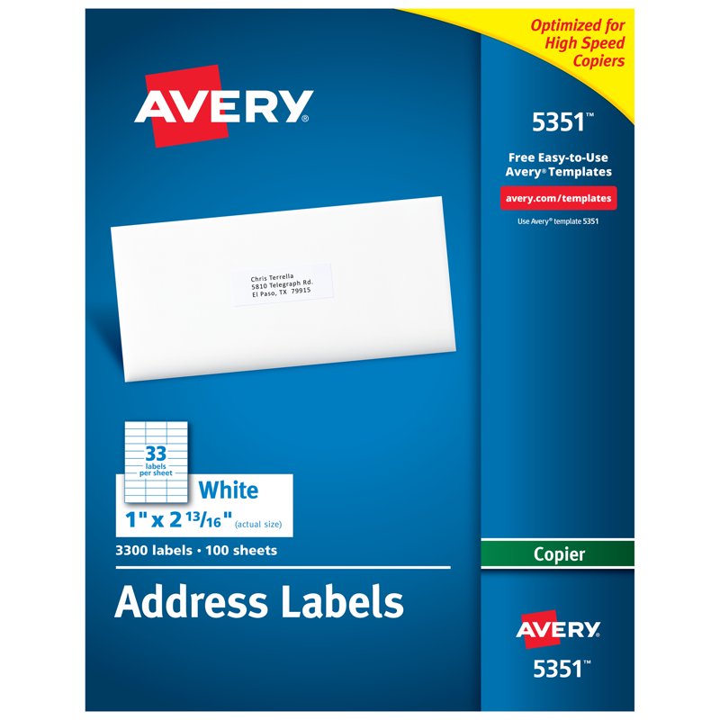 Address Labels for Copiers 1x2.81 Inches - 3300 White Permanent Paper Labels