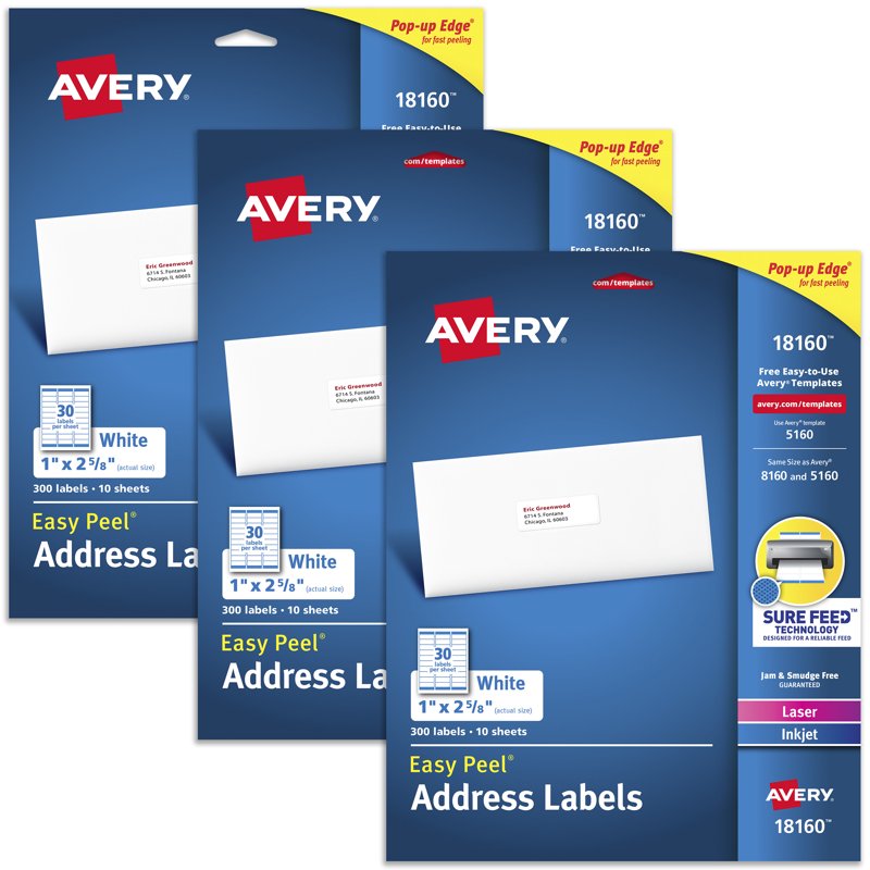 Avery Address Labels for Laser & Inkjet Printers - 900 Total, Easy Peel, Permanent Adhesive