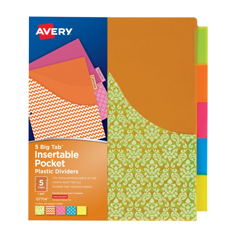 Big Tab Insertable Pocket Dividers - 5-Tab Multi-Color Office Organization