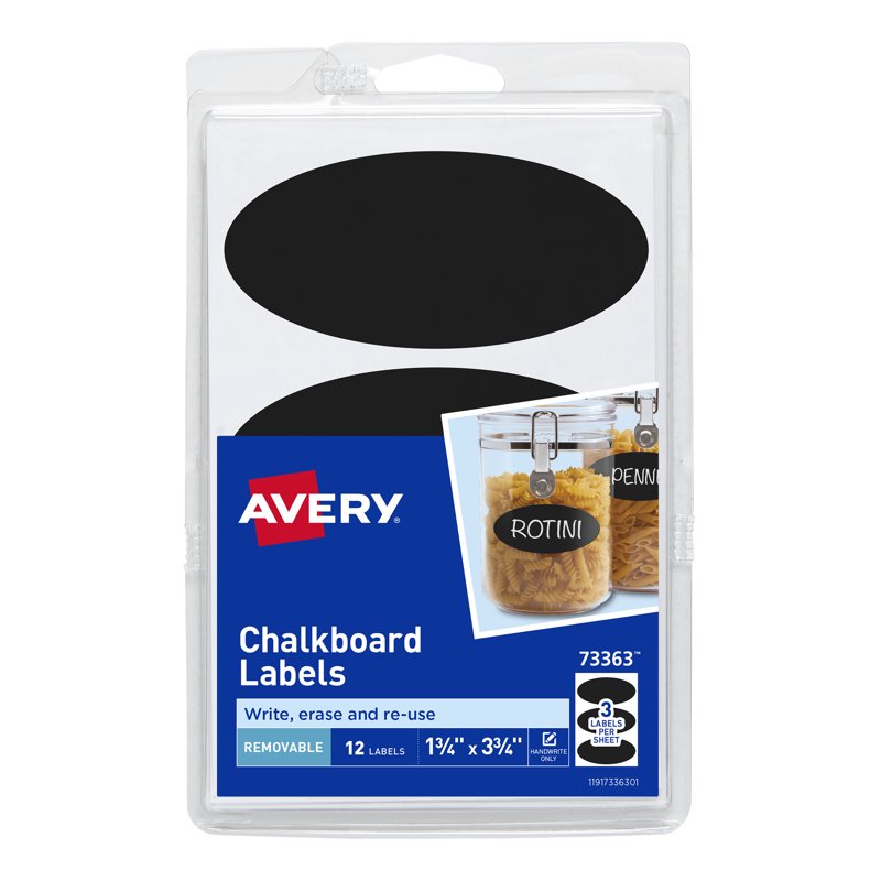Removable Oval Chalkboard Labels - Black Plastic, 1.75 x 3.75 Inches, Pack of 12