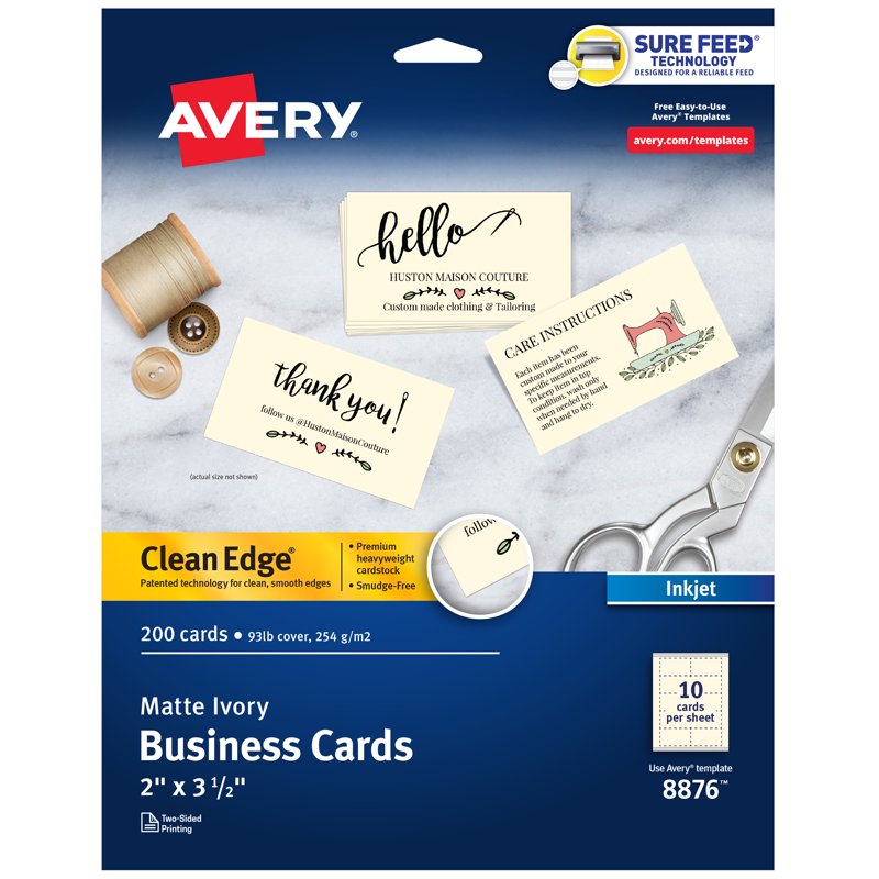 Premium Ivory Business Cards 2 x 3.5 Inches, 200 Pack - Clean Edge Design
