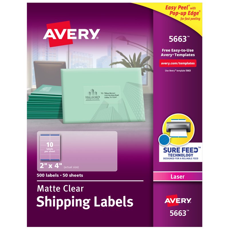 Clear Shipping Labels - 2 x 4 Inch, 500 Pack, Matte Adhesive Address Labels