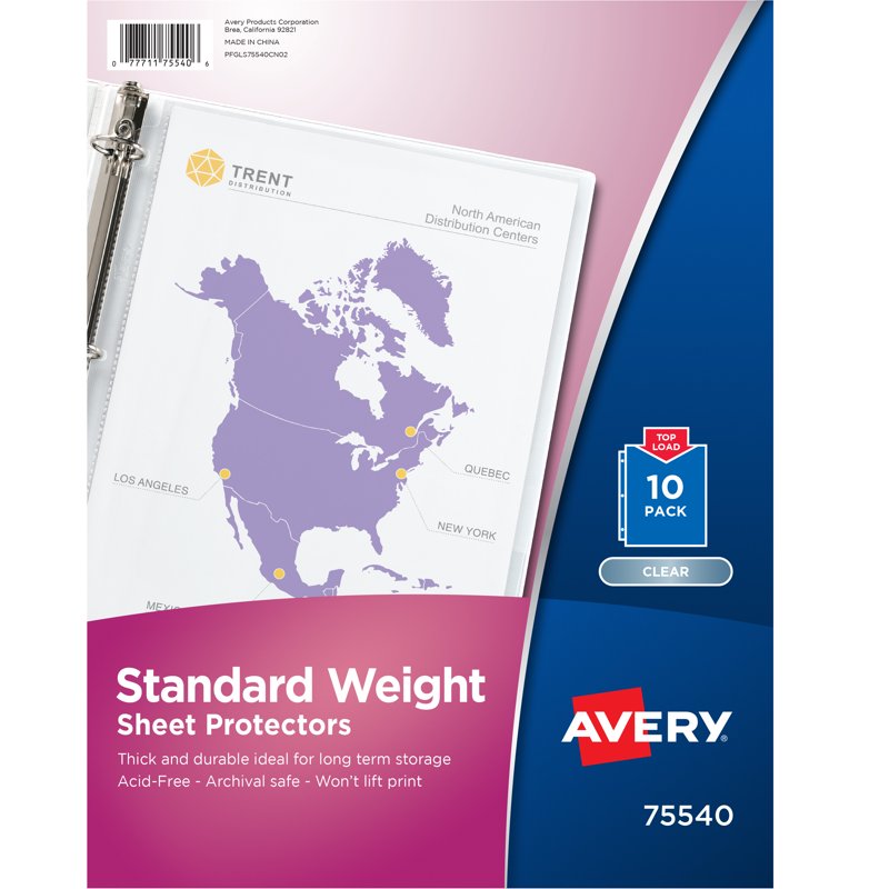 Clear Sheet Protectors for 3 Ring Binders - Pack of 10 - Top Load, Acid-Free Polypropylene