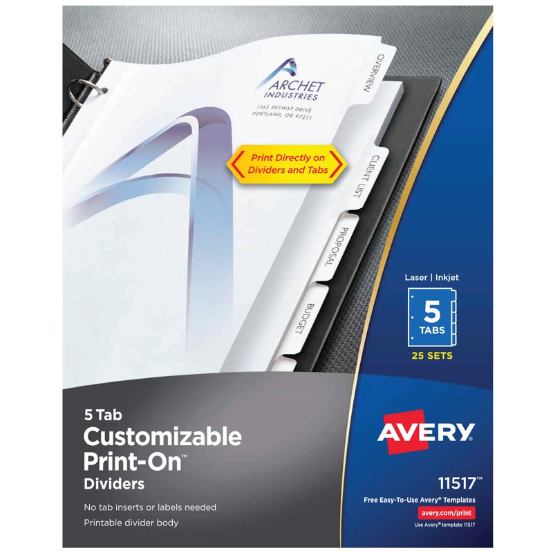 Customizable Print-On Divider Tabs - 25 Sets for Office & Home Organization