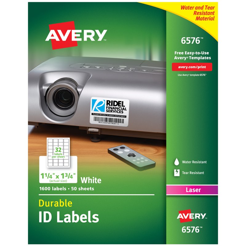 Durable ID Labels with Permanent Adhesive 1-1/4 x 1-3/4 Inch 1600 Pack