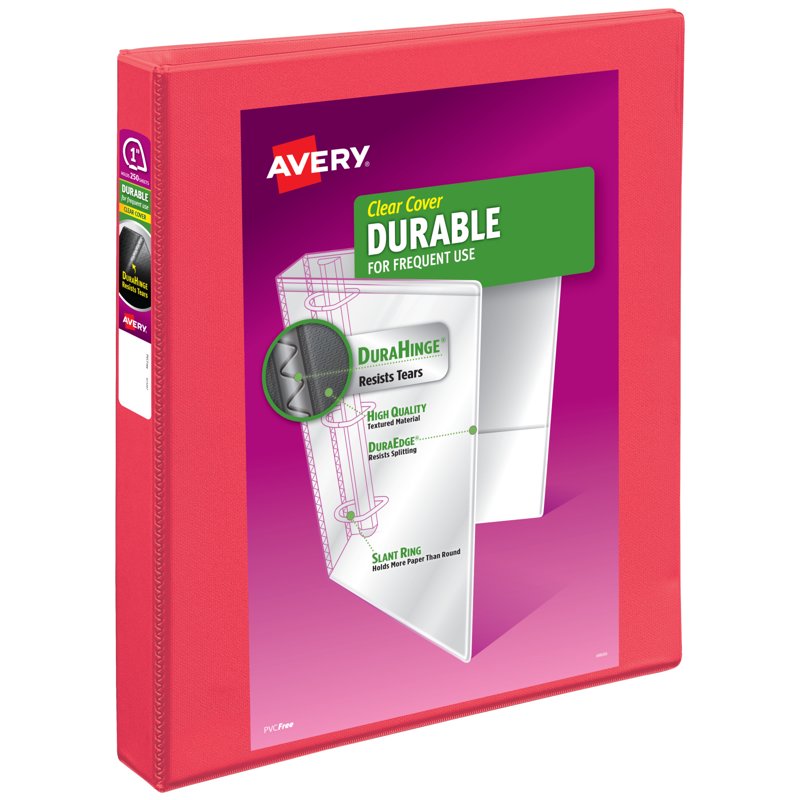Durable View 1-Inch Binder with Clear Interior Pockets - Coral Pink