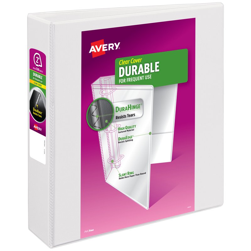 2-Inch Durable View 3 Ring Binder - White, Heavy-Duty Office & School Organizer