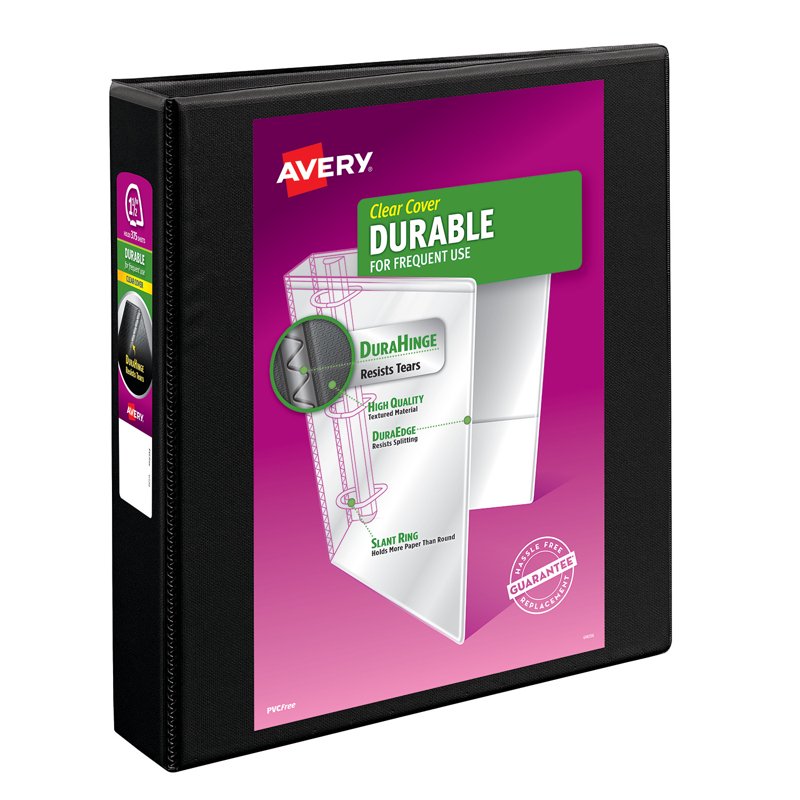 Durable View 3 Ring Binder 1.5 Inch Capacity with EZD Rings - Black