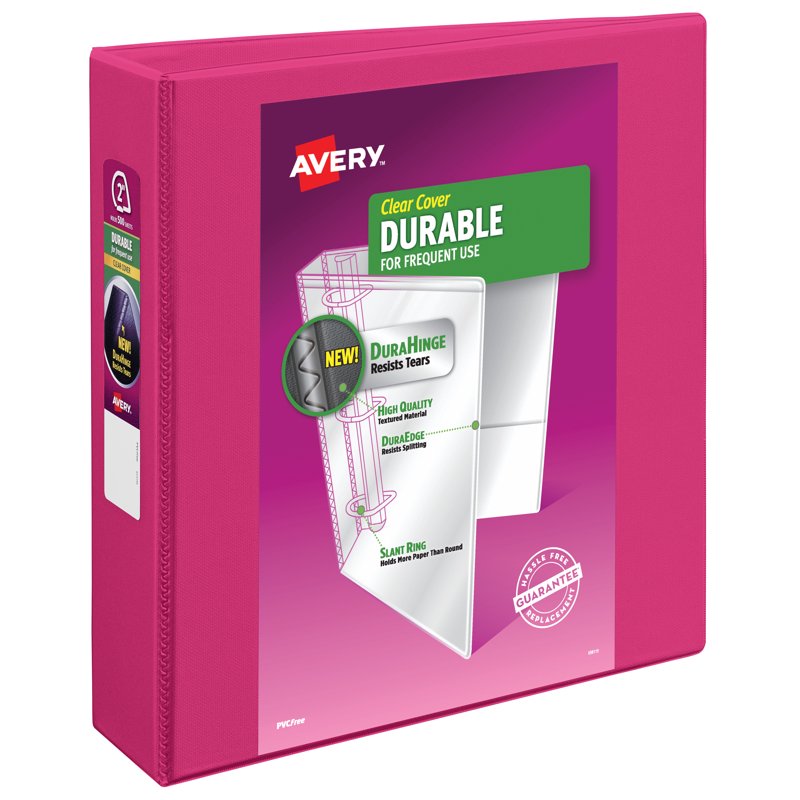2-Inch Pink Durable View Binder with Slant Rings - 540 Sheet Capacity