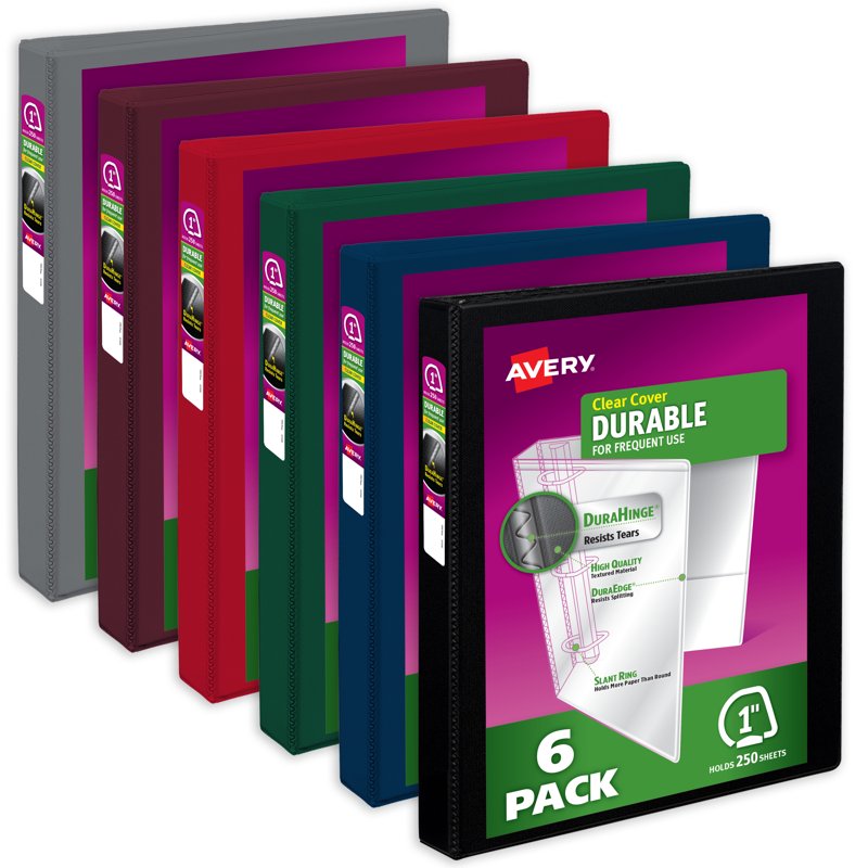Durable View 3 Ring Binder 1 Inch Capacity with Customizable Covers - 6 Pack