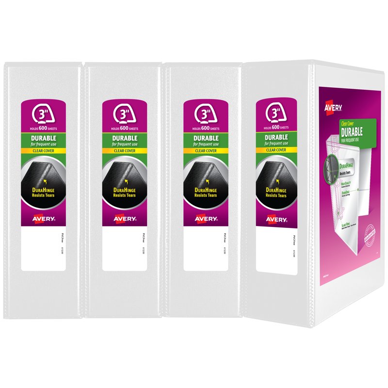 3-Inch Capacity View Binder Set - Durable White 4-Pack with Slant Rings