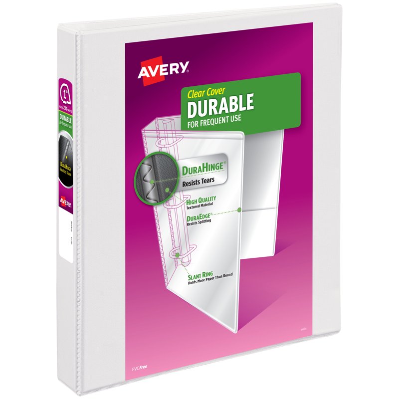 Durable View 1 Inch White Binder - Heavy Duty 3 Ring Organizer