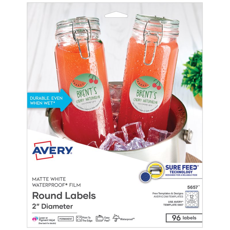 Waterproof 2-Inch Round Labels for Food, Craft & Business Use - 96 Pack