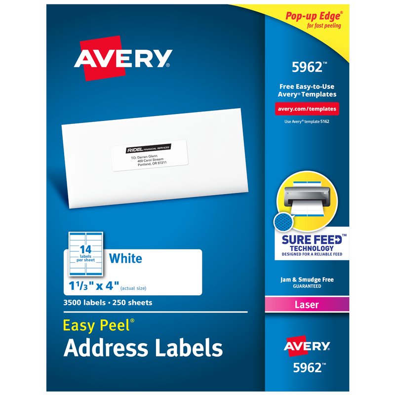 Avery Easy Peel Address Labels 1-1/3" x 4" 3,500 Pack for Bulk Mailing & Organization