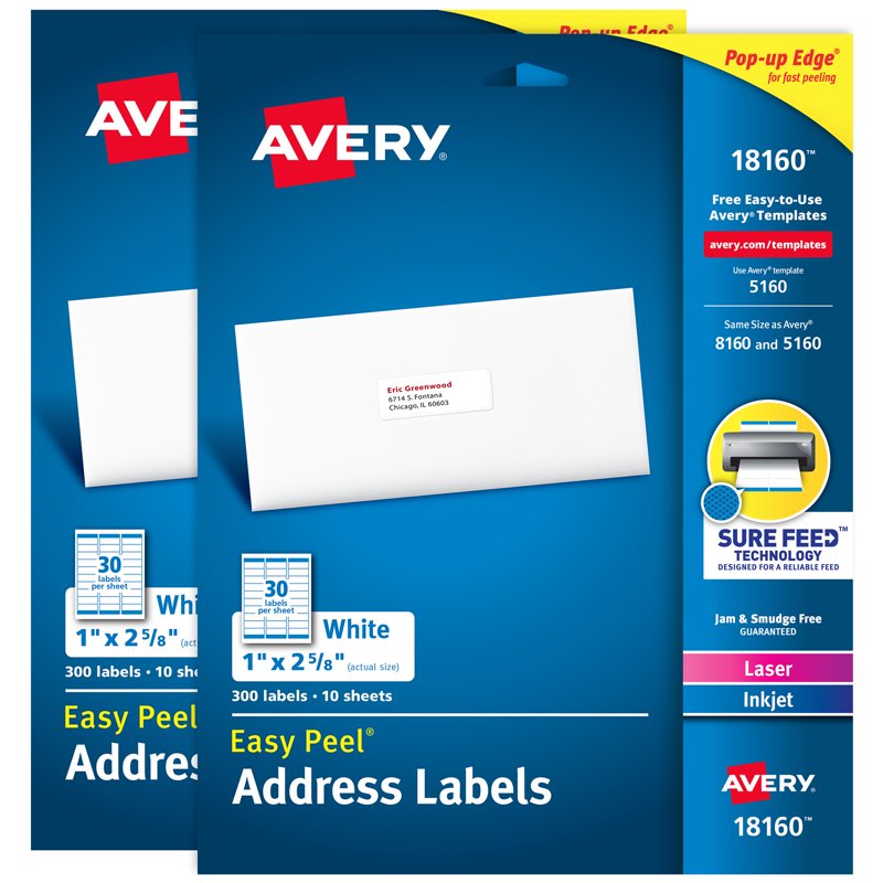 Avery Easy Peel Address Labels 1 x 2-5/8 Inch 2 Pack of 18160