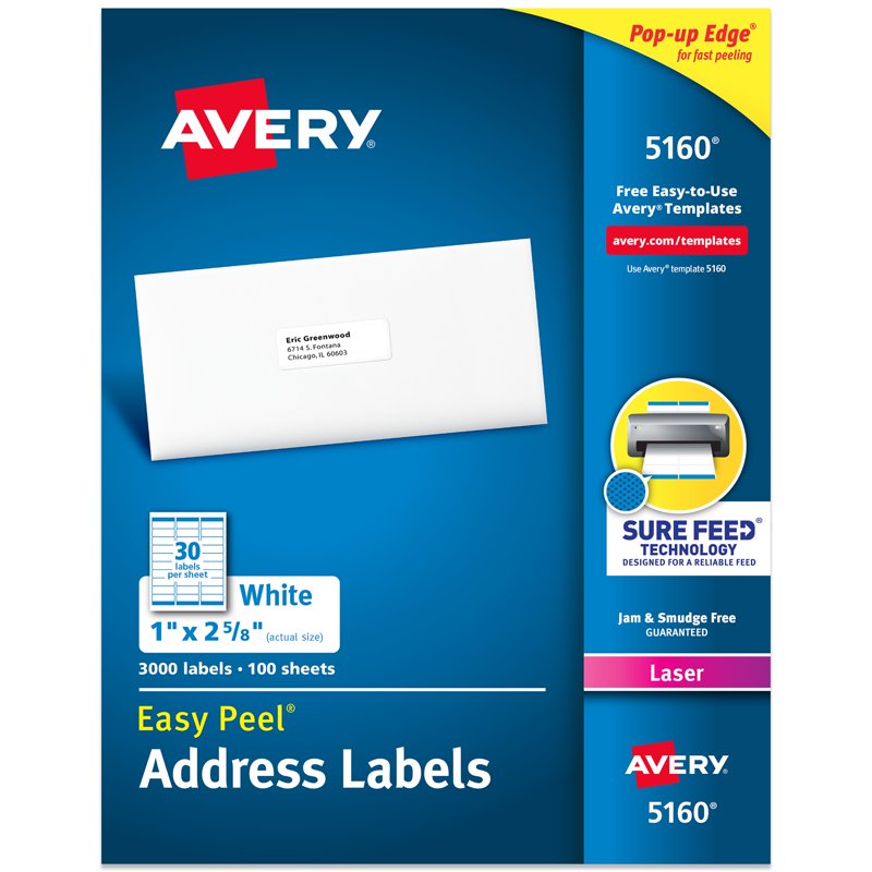 Avery Address Labels 1" x 2-5/8" White 3000 Labels for Mailing & Organization