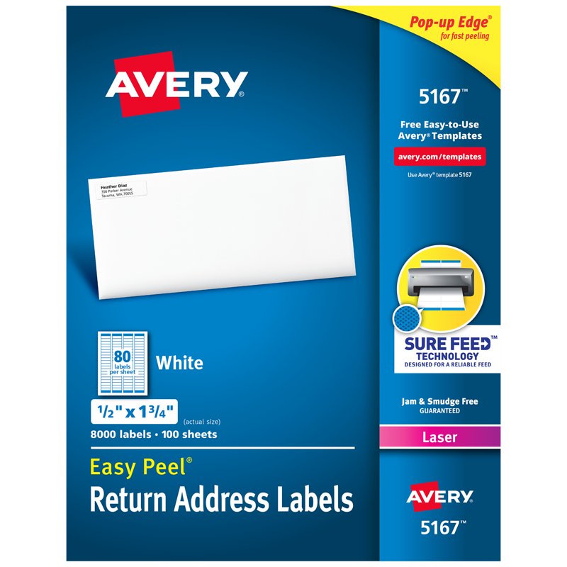 Avery Easy Peel Address Labels 1/2 x 1-3/4 Inches Bulk Pack of 8,000
