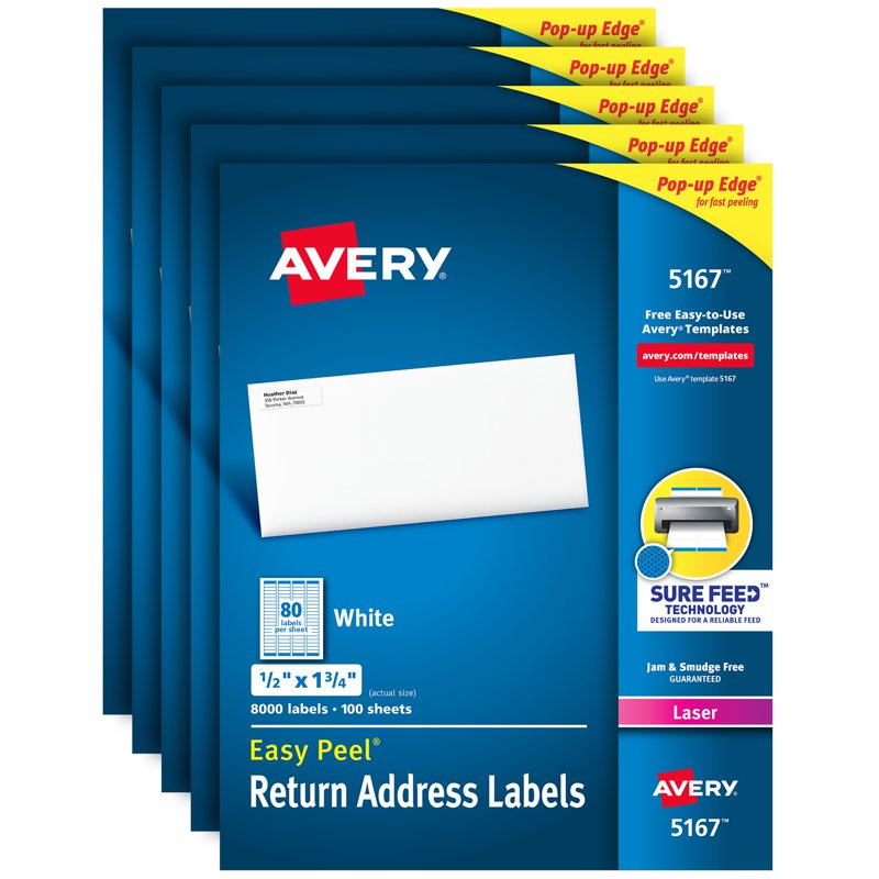 Avery Easy Peel Address Labels 1/2 x 1-3/4 Inch 8,000 Labels Bulk Pack