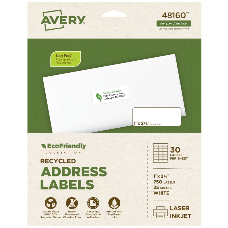 EcoFriendly Address Labels 1x2.63 Inches 750 Count Recycled Stickers