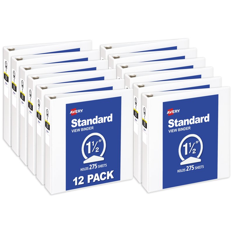 12 Pack Light Duty View Binders - 1.5 Inch Round Rings, White Office Organization