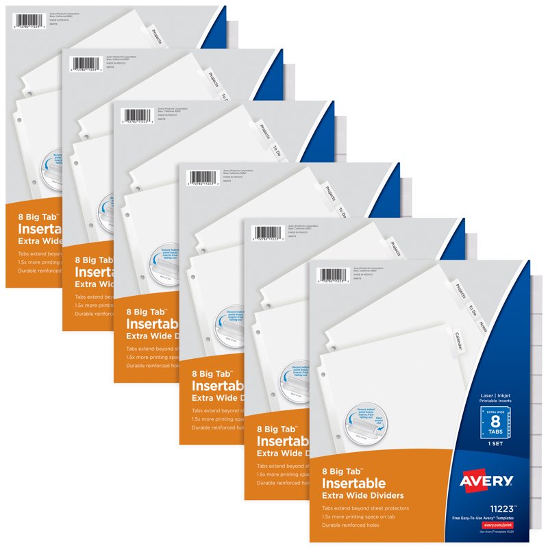 Big Tab Paper Dividers for Binders - 8-Tab Clear Inserts, 6 Sets