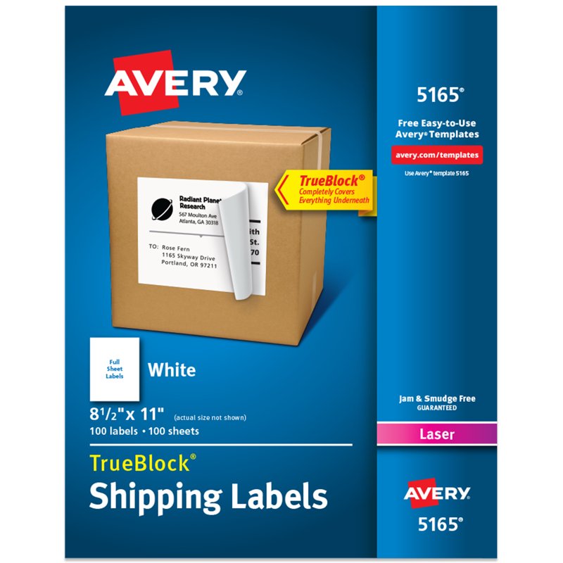 Full-Sheet Shipping Labels 8.5 x 11 Inch, White, 100 Pack - Laser Printable