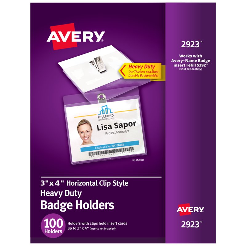 Heavy Duty Badge Holders with Clips - Clear 3x4 Inch ID Card Holders (Pack of 100)
