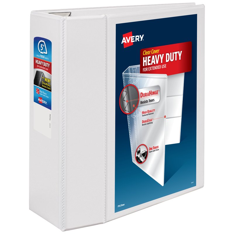 Heavy-Duty 5-Inch Ring Binder with EZD Rings, White, 1050 Pages