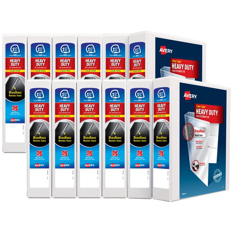 Heavy Duty 1.5 Inch White Binder with One Touch EZD Rings - 12 Pack