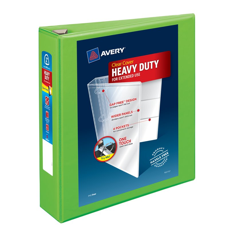 Heavy-Duty View 3-Ring Binder with EZD Rings - 2 Inch Capacity, Chartreuse