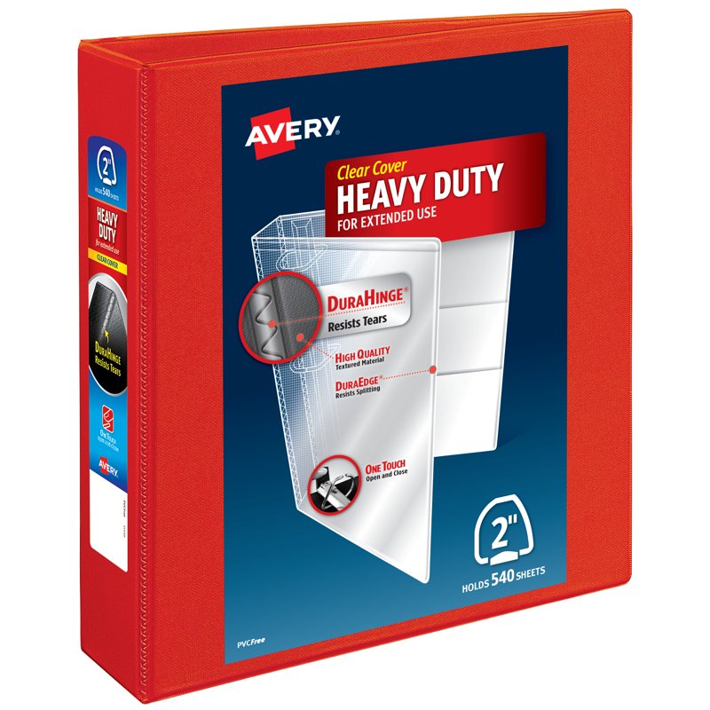 Heavy-Duty 3-Ring Binder with EZD Locking Rings, 2 Inch Capacity, Red