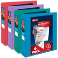 Heavy Duty 3 Ring Binders 2-Inch Capacity, Bright Colors, 4-Pack