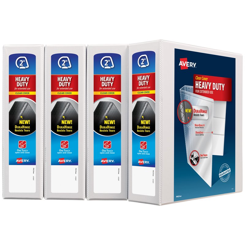 Heavy Duty 2-Inch White View Binders with One Touch Slant Rings – Pack of 4