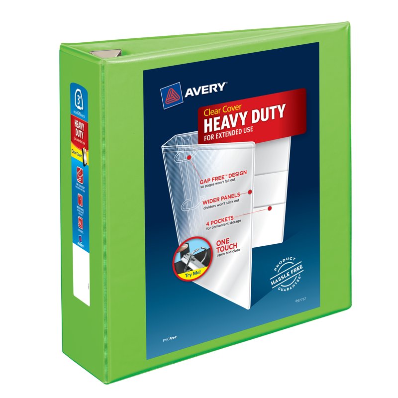 Heavy-Duty 3-Inch Ring Binder with EZD Rings, Chartreuse, 3 Pack