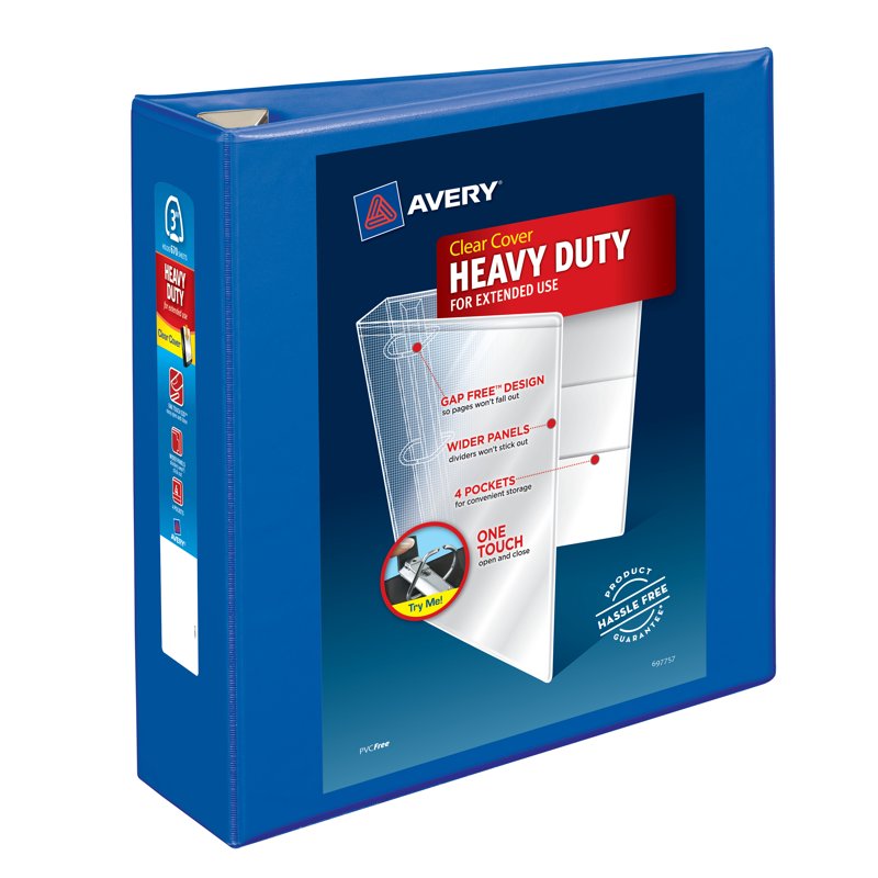 Heavy Duty 3-Inch View Binder with EZD Rings - Pacific Blue