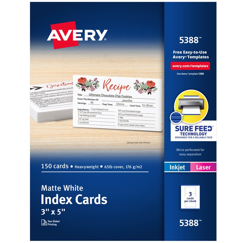 3x5 Index Cards for Laser & Inkjet Printing, 150 Pack
