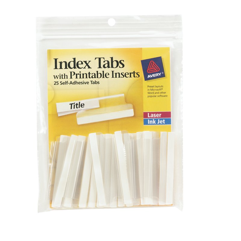 Self-Adhesive Printable Index Tabs - Clear, 2-Inch, Pack of 25