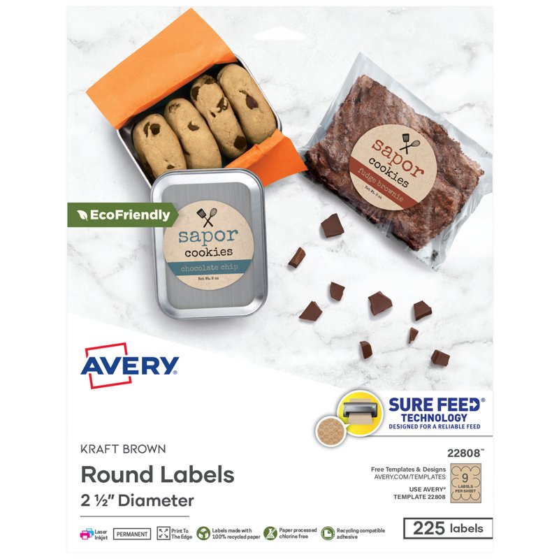 Kraft Brown Round Labels - 2.5 Inch Diameter, 225 Count, Recyclable Permanent Adhesive