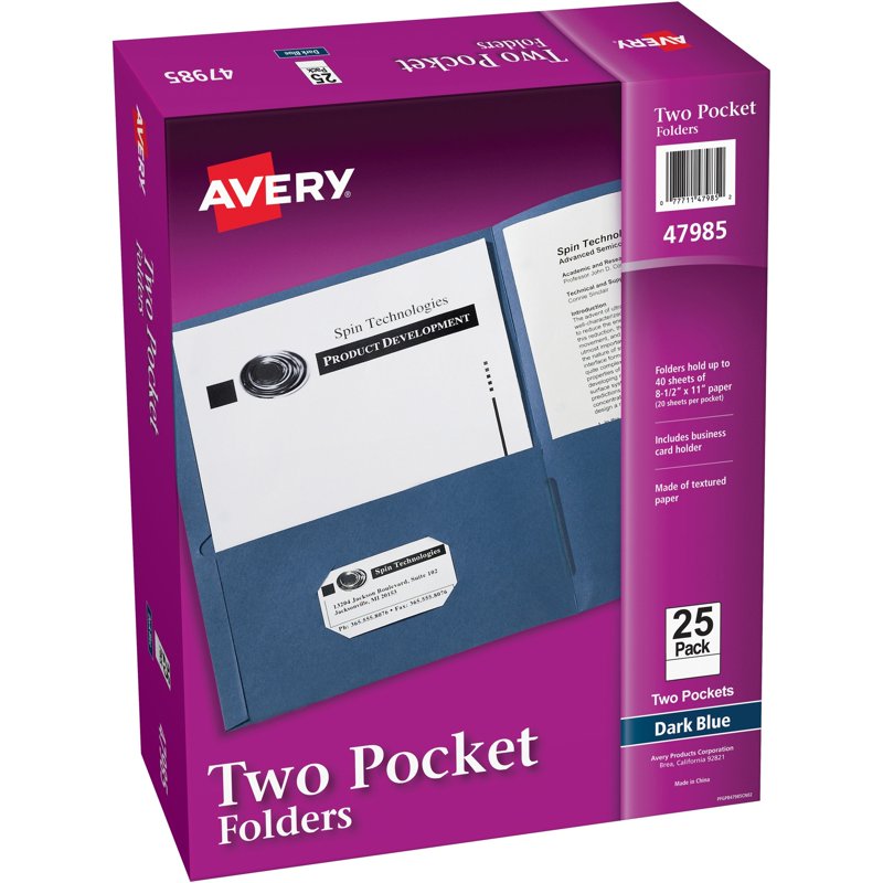 Letter Pocket Folder, 8.5 x 11 Inches, 2 Internal Pockets, Dark Blue, Pack of 125